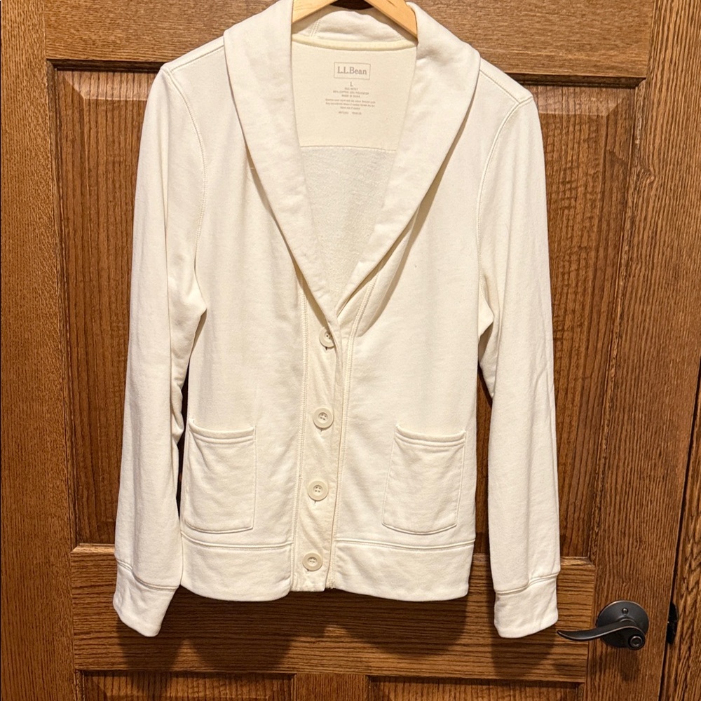 L.L. Bean Cream Button Front Jacket Large - Picture 1 of 4